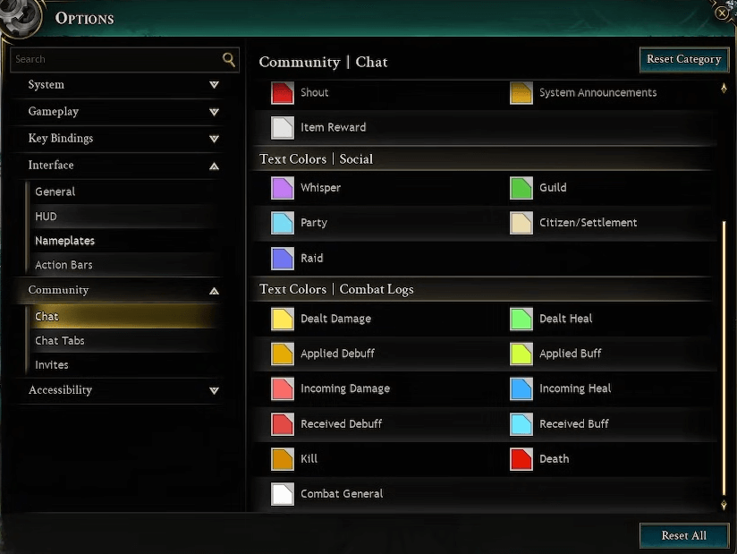 ashes of creation chat setting
